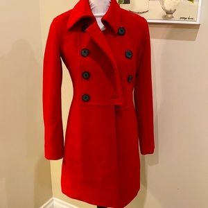 B Moss red pea coat double breasted